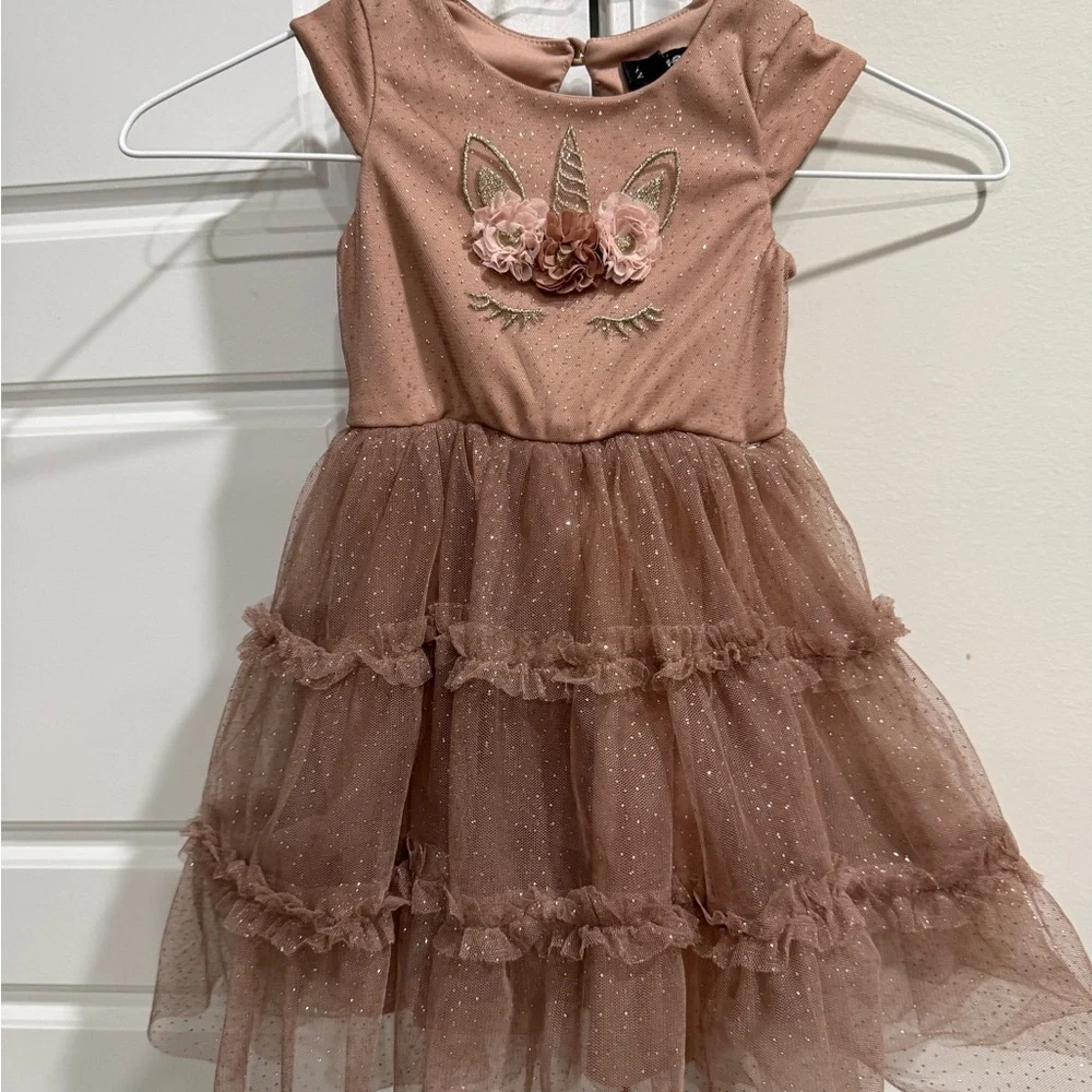 Zunie Girls Unicorn Tulle Sparkle Dress Dusty Rose 3T Party Birthday Glitter